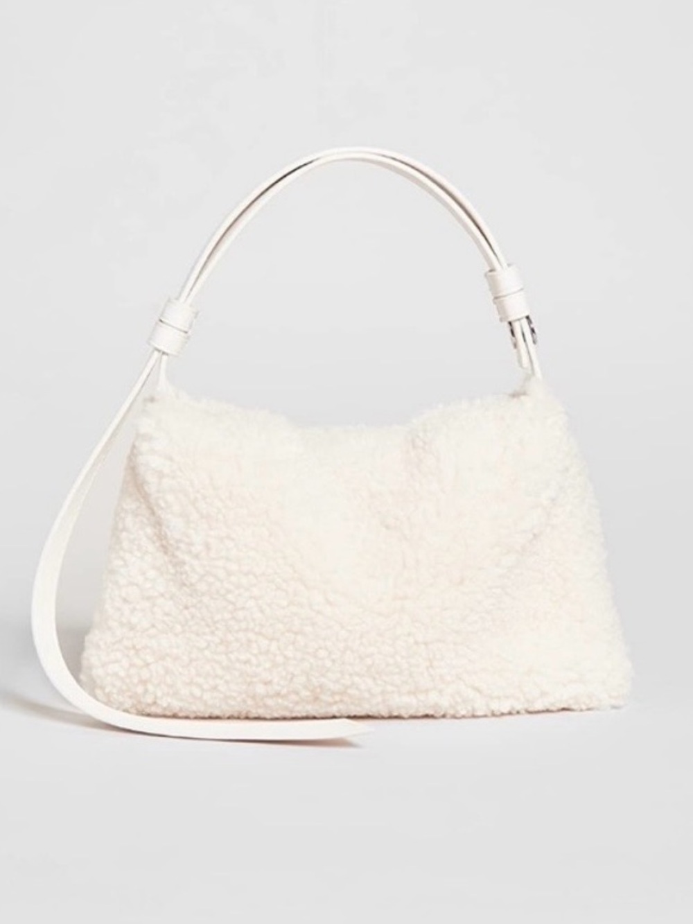 SIMON MILLER • Cream/Off-White Puffin Faux Shearling Mini Top-Handle Bag, OS
